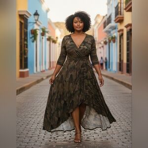 NWT | Fabulous | HTF | Hi/Lo Camo | V-Neck Maxi | Elasticized waist | Size: 3XL